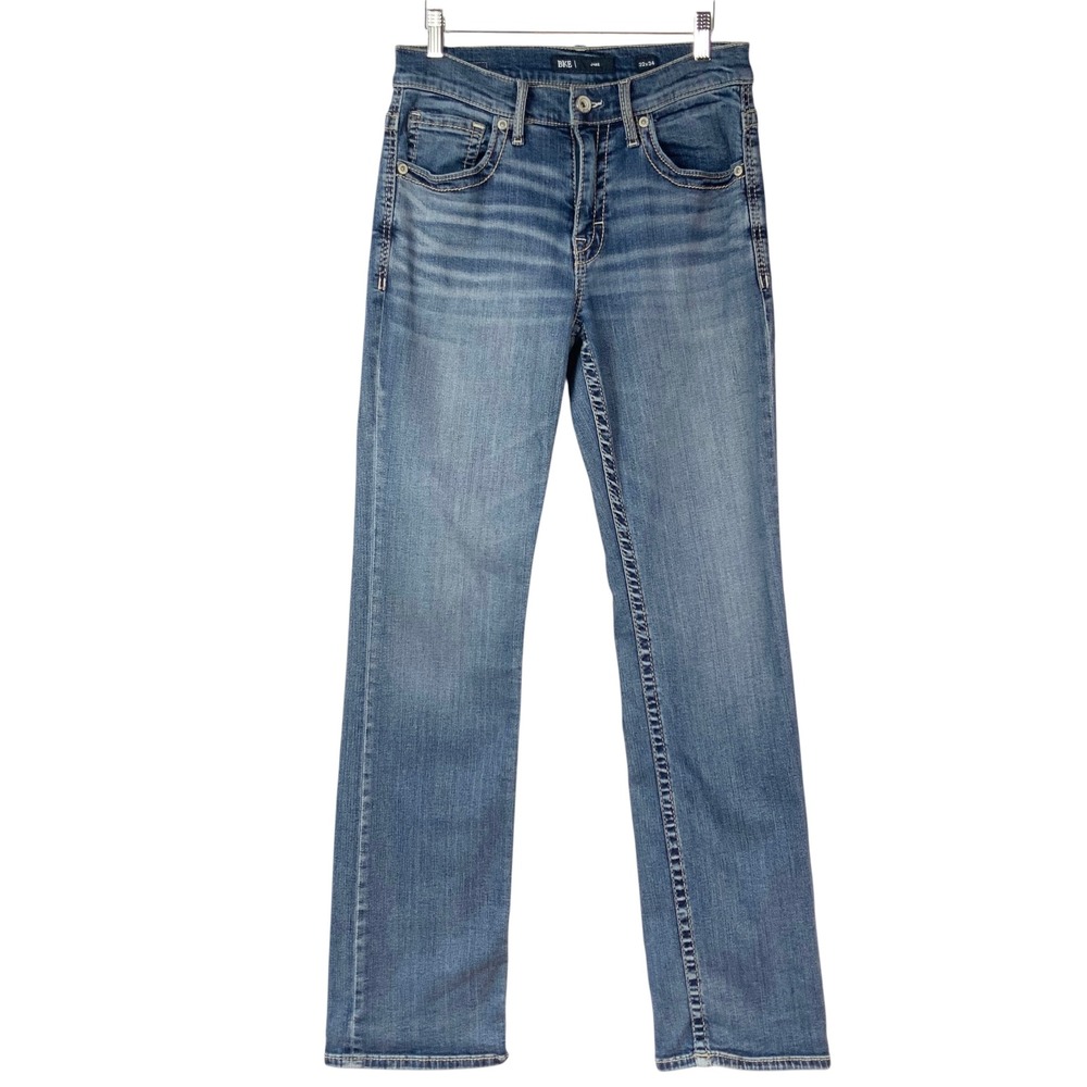 BKE Jake Blue Straight Leg Jeans 30x34 Button Zip Fly Embroidered Pocket - Picture 1 of 8